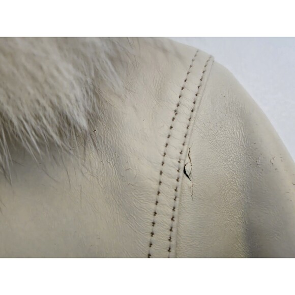 Excelled Collection Coat Womens LP White Leather Faux Fur Old Money Winter Long - Picture 4 of 11
